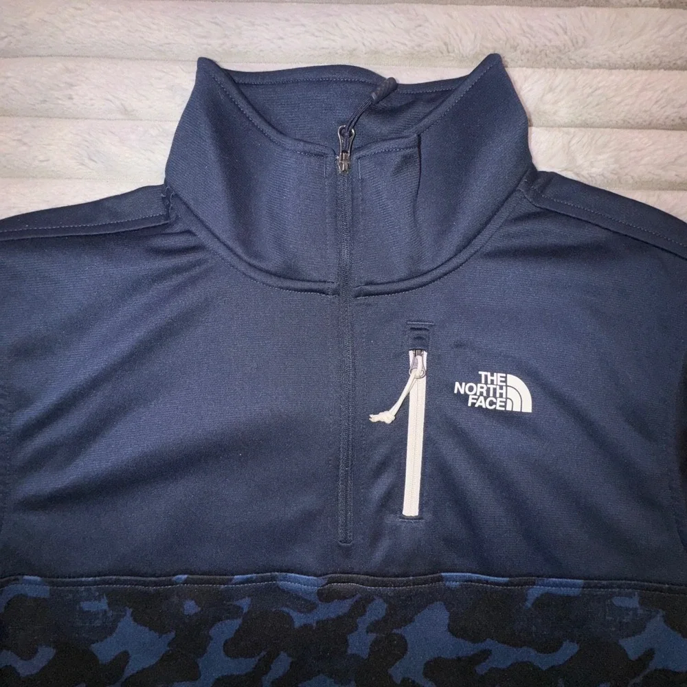 The North Face Jacket Mens S Blue Camo Canyonlands 1/4 QZip Pullover Soft fleece